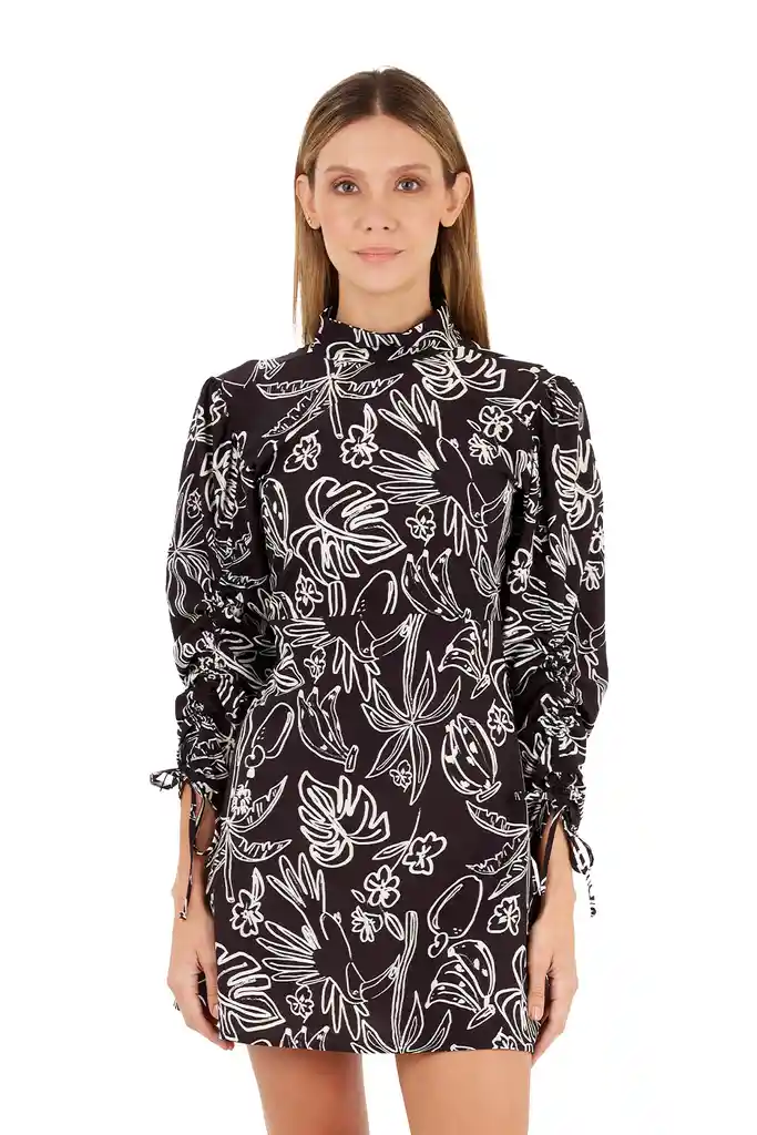 Vestido Corto Talia Estampado Negro S