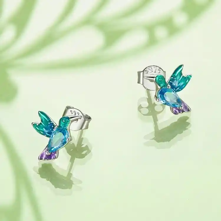 Aretes Para Mujer Pájaro Colibrí Fabricados En Plata 925