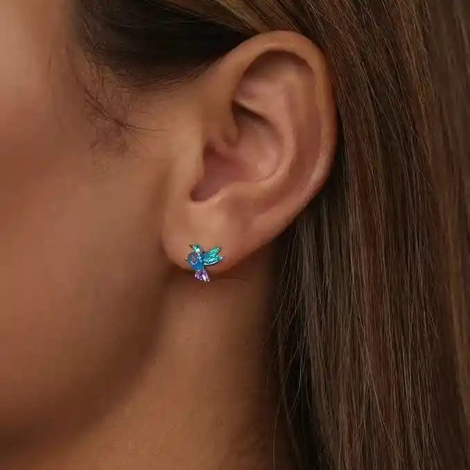 Aretes Para Mujer Pájaro Colibrí Fabricados En Plata 925