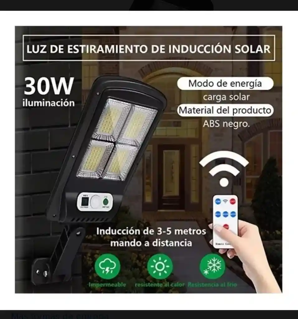 Lampara Solar Control Remoto 240w Suburbana Exterior Negra