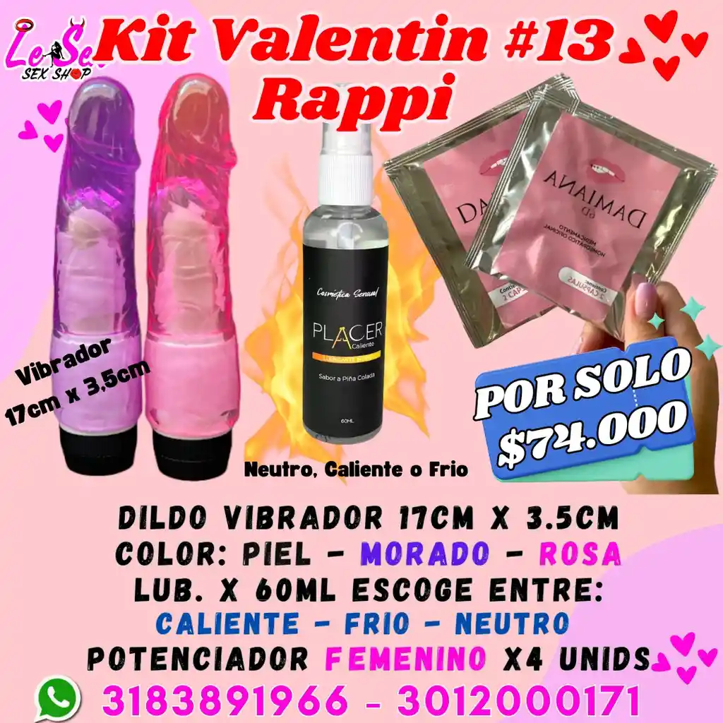 Kit San Valentin, #13, Promocion Rappi, Kit Sexual, Combo Lubricantes, Vibrador, Kit Valentin