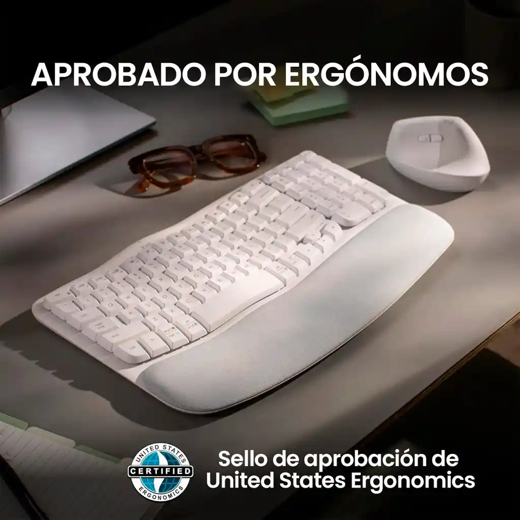 Combo Ergonómico Logitech Teclado Wave Keys + Mouse Lift Blanco