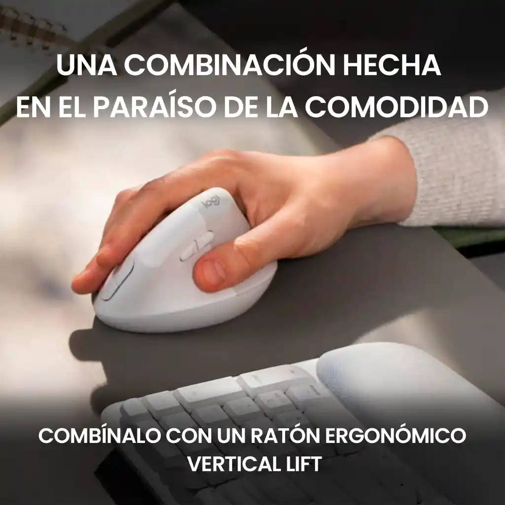 Combo Ergonómico Logitech Teclado Wave Keys + Mouse Lift Blanco