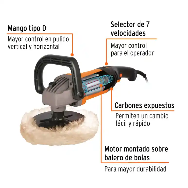 Polichadora Profesional 7" 1200w Velocidad Variable Truper - 16626