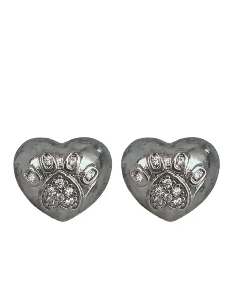 Aretes En Acero Plateados Diseño Corazón Con Huellita