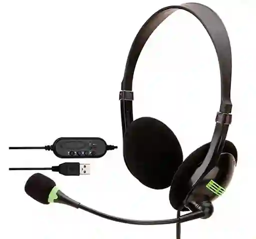 Diadema Usb Slim Con Micrófono Tipo Piloto Control Multimedia En Solapa-juegos