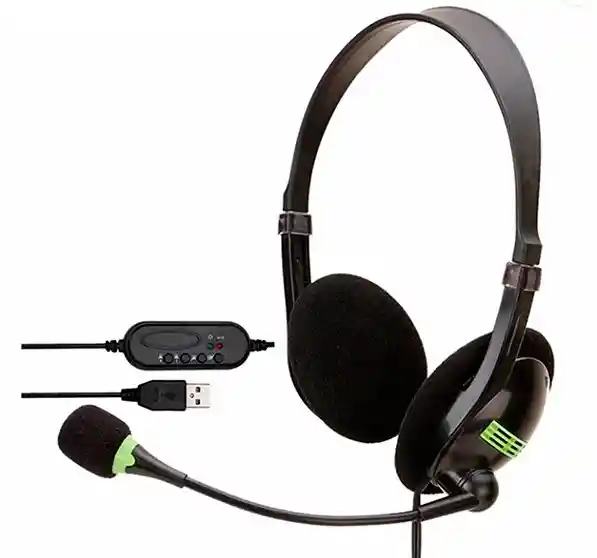 Diadema Usb Slim Con Micrófono Tipo Piloto Control Multimedia En Solapa-juegos