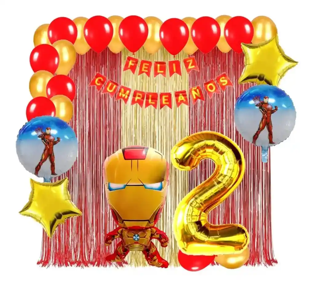 Kit Globos Decoracion Iron Man Cortina Dorado Rojo Numero # 2