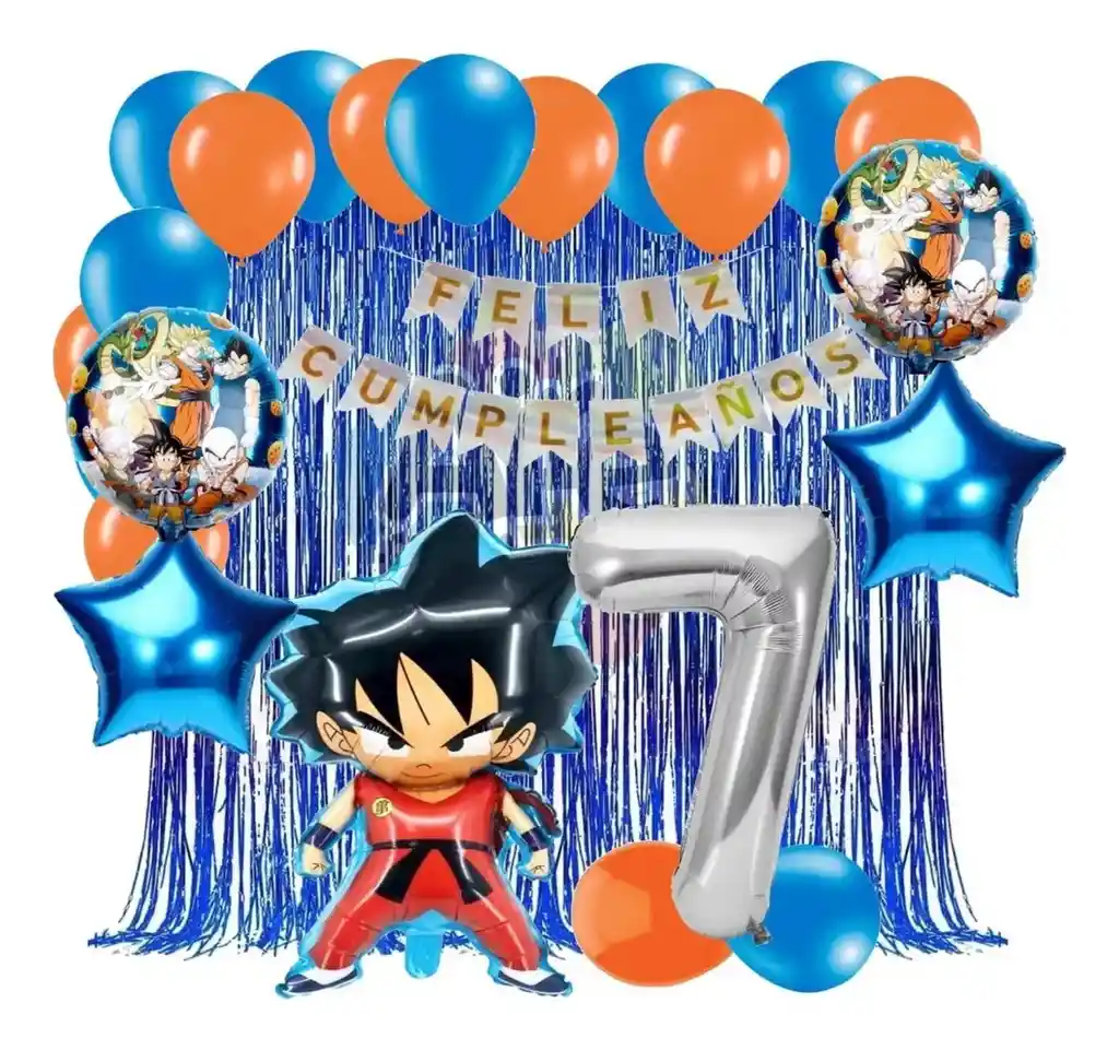 Decoracion Dragon Ball Saiyajin Azul Naranja Cortina Feston # 7