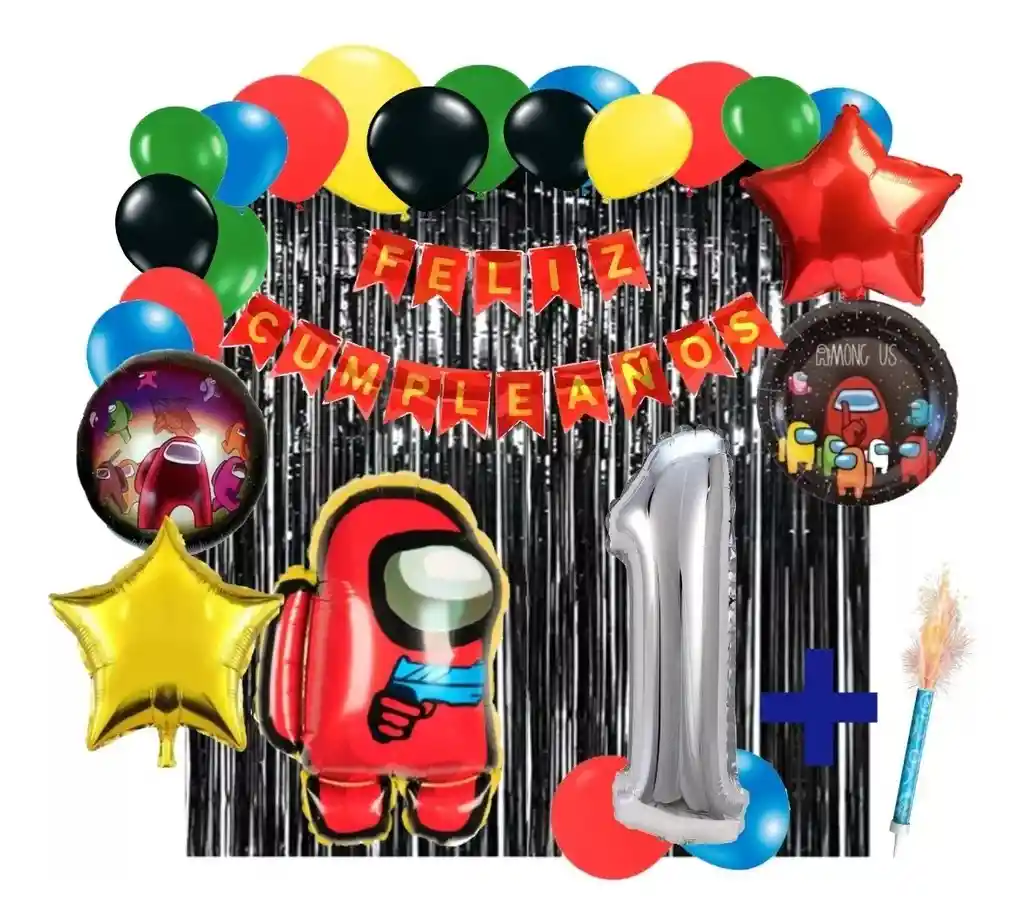 Decoracion Globos Among Us Cumpleaños Negro Feston Cortina # 1