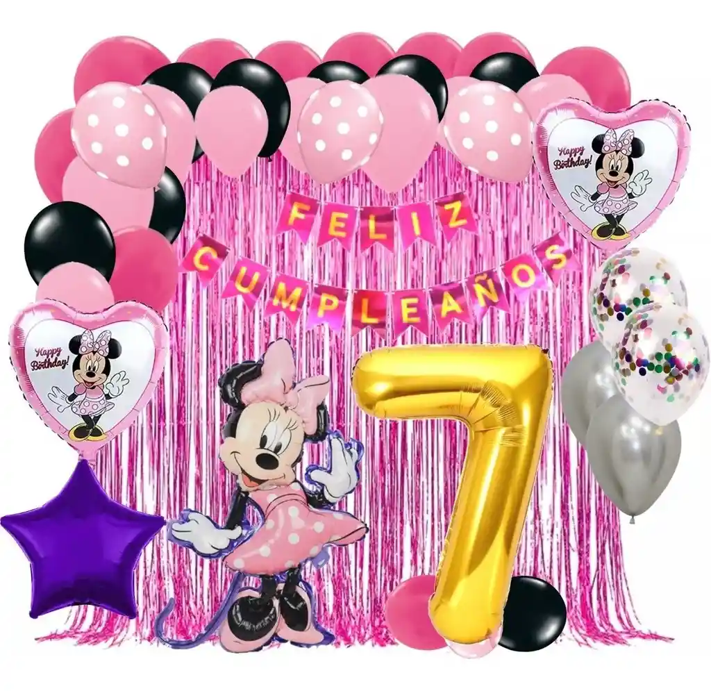 Decoracion Globos Minnie Cortina Feston Numero Fucsia Rosado # 7