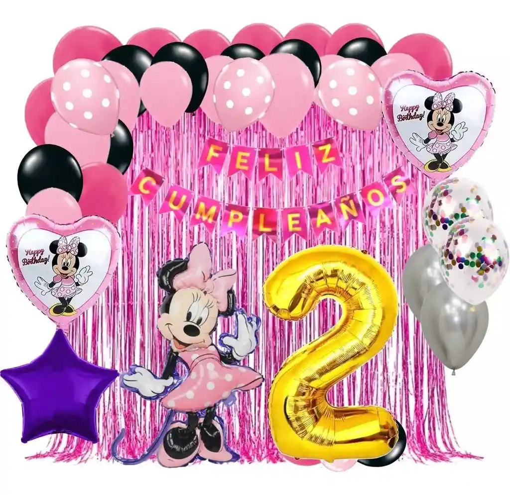 Decoracion Globos Minnie Cortina Feston Numero Fucsia Rosado # 2