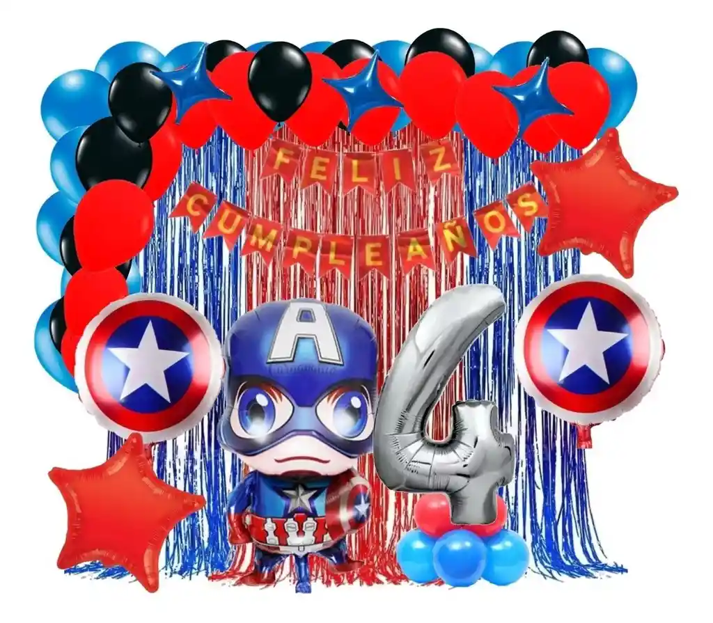 Kit Decoracion Capitan America Azul Rojo Numero Cortina # 4