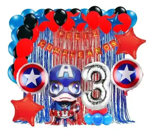 Kit Decoracion Capitan America Azul Rojo Numero Cortina # 3