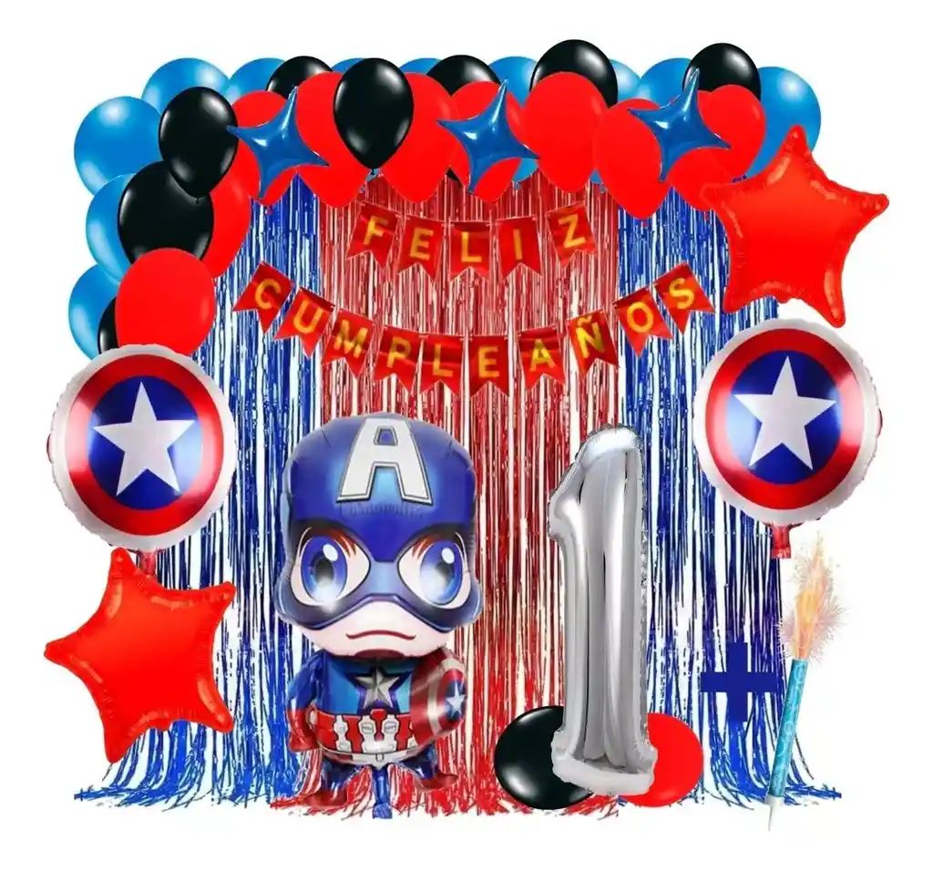 Kit Decoracion Capitan America Azul Rojo Numero Cortina # 1