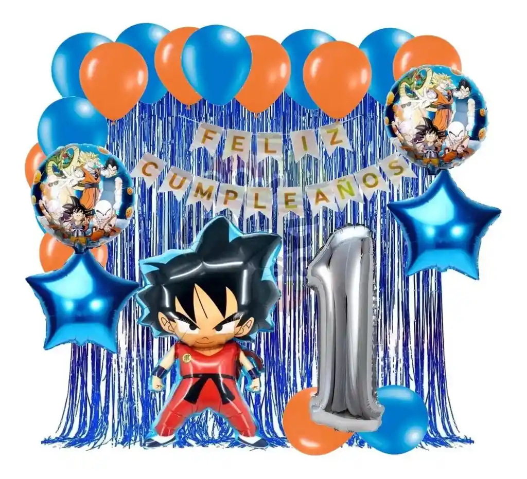 Decoracion Dragon Ball Saiyajin Azul Naranja Cortina Feston # 1