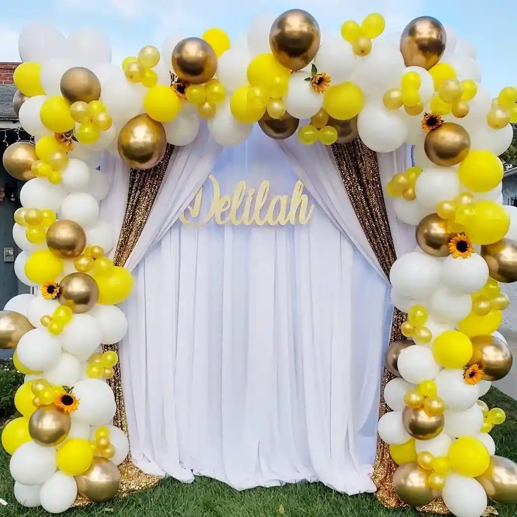 Kit Arco Globos Decoracion Dorado Blanco Amarillo