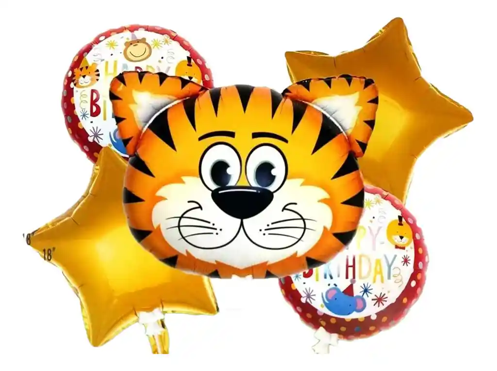 Bouquet Kit De Globos Tigre Dorado Feliz Cumpleaños Selva