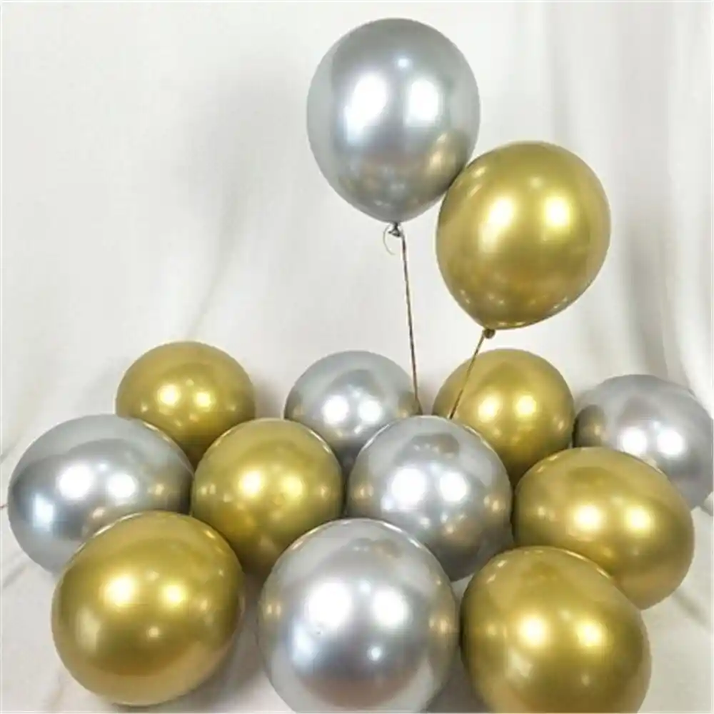 Globos Latex Cromado Dorado Y Plateado Reflex R12 30cm X12 Dorado Y Plateado