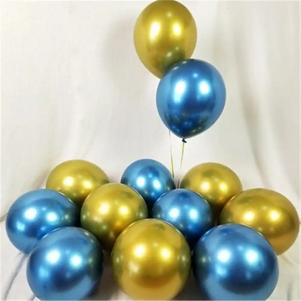 Globos Latex Cromado Reflex Dorado Y Azul R12 30cm X12 Dorado Y Azul