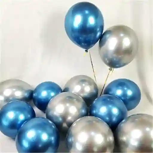Globos Latex Cromado Reflex Azul Y Plateado R12 30cm X12 Azul Y Plateado