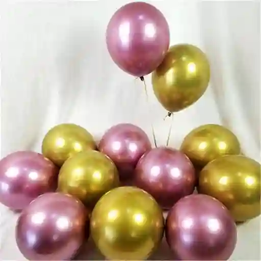 Globos Latex Cromado Reflex R12 30cm X12 Unidades Fucsia Y Dorado