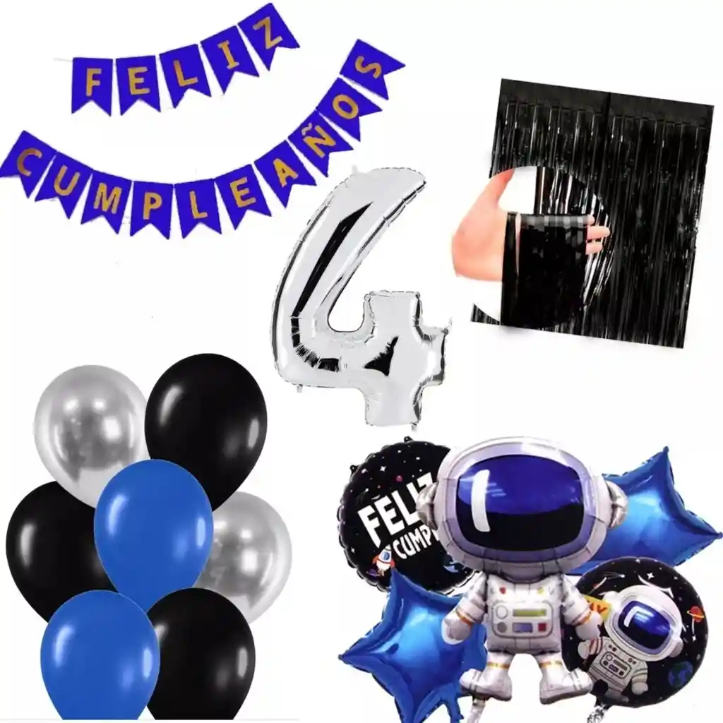 Kit Globos Fiesta Espacial Astronauta Cortina # 4