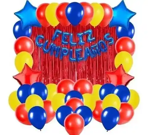 Kit Globo Arco Decoracion Rojo Azul Amarillo Heroe Niño