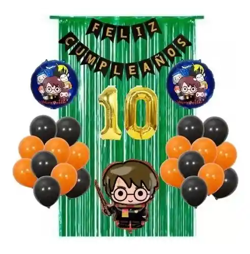 Kit Decoración Harry Potter Cumpleaños Cortina Verde Naranja # 10