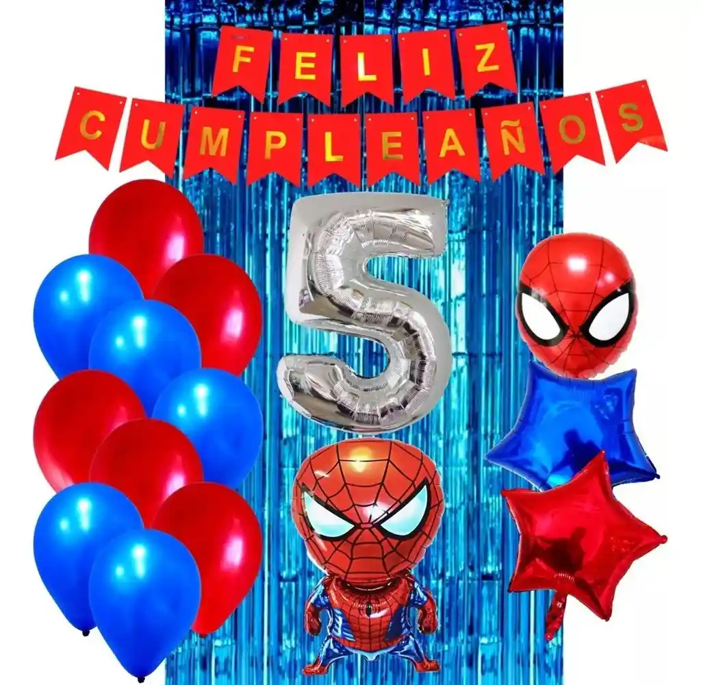 Decoración Spiderman Sencilla Azul Rojo Cortina Globos