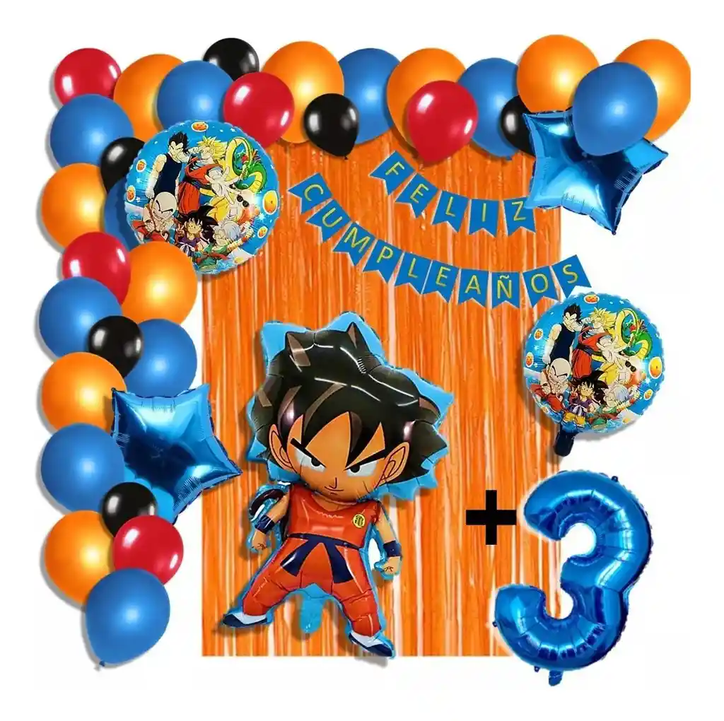 Arco Globos Goku Saiyajin Naranja Azul Cortina Número # 3