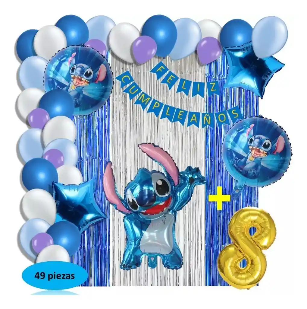 Arco Globos Lilo Y Stitch Decoracion Plateado Azul Cortina # 8