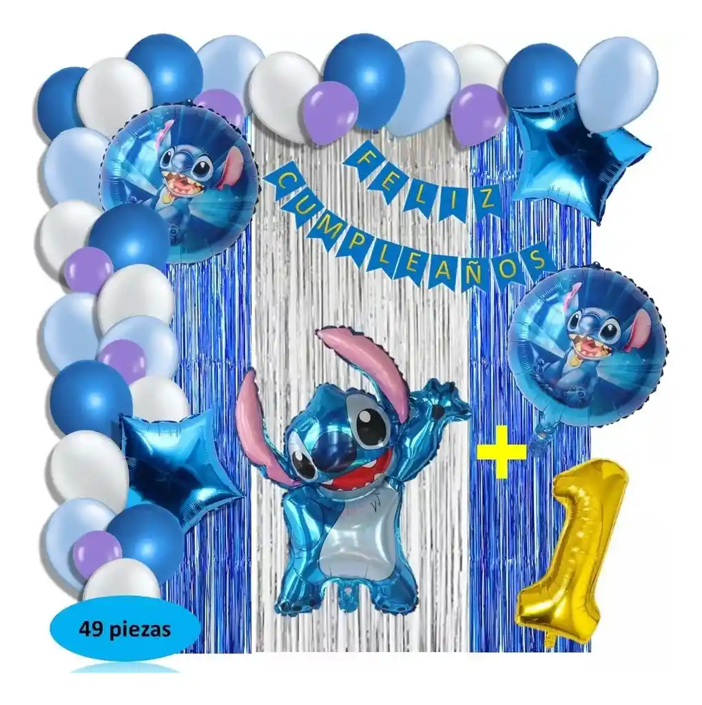 Arco Globos Lilo Y Stitch Decoracion Plateado Azul Cortina # 1