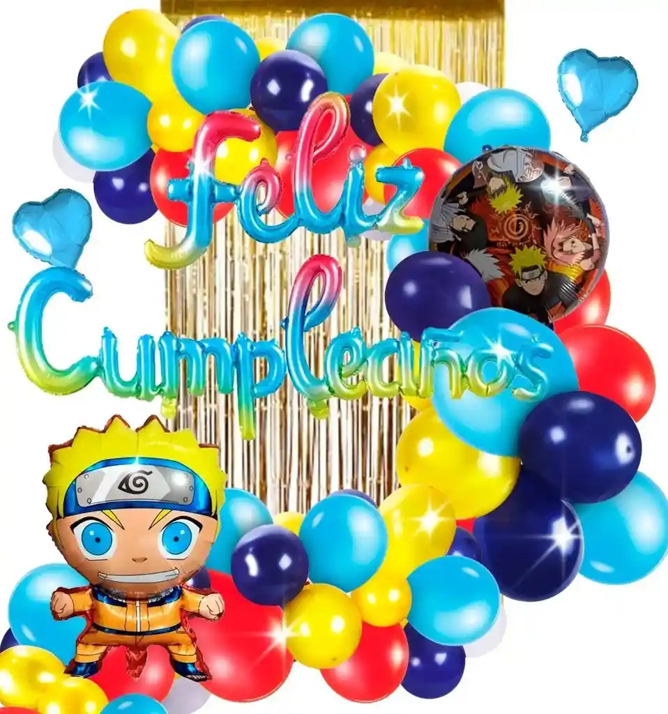 Arco Globos Naruto Shippuden Azul Rojo Cortina Cumpleaños