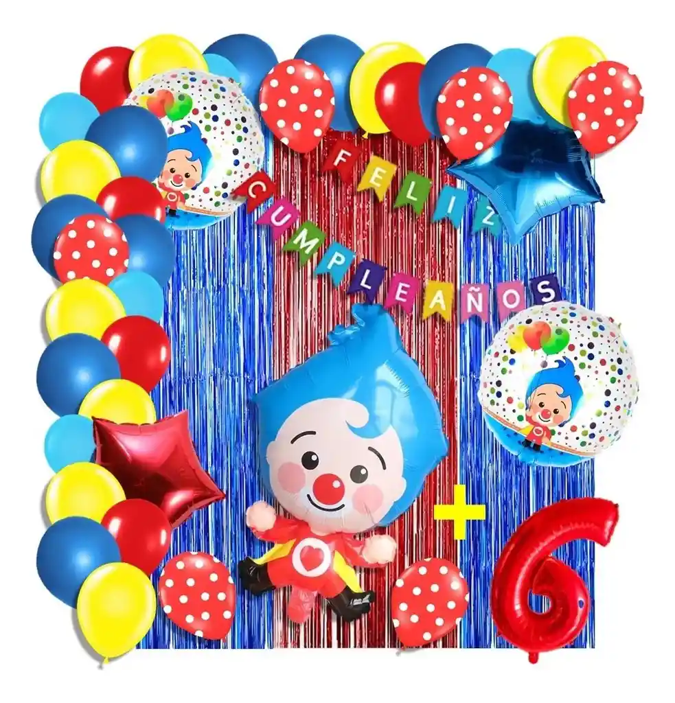 Arco Globos Payaso Plim Decoración Rojo Azul Cortina Número # 6