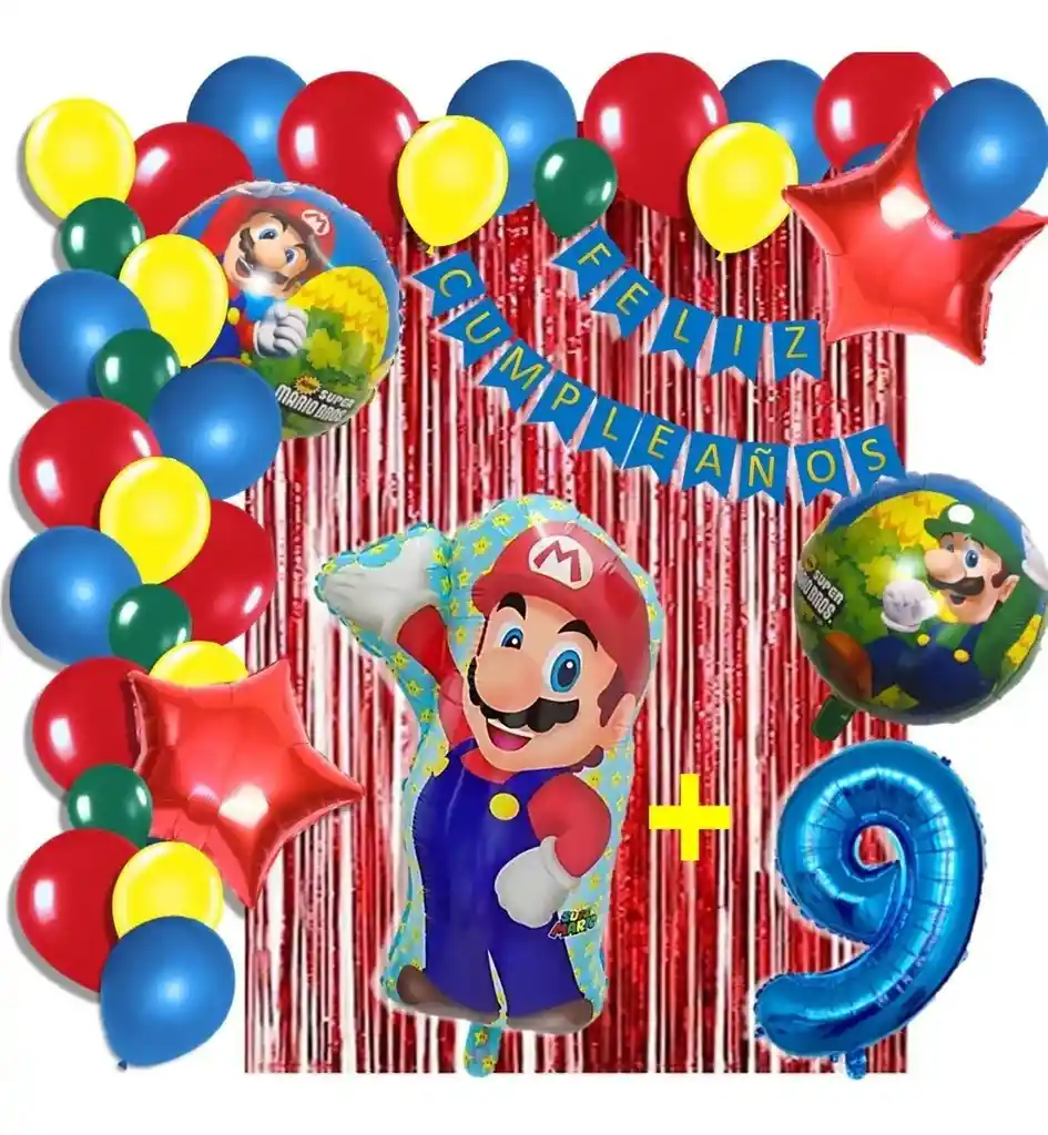 Arco Decoracion Globos Mario Bros Rojo Cortina Número # 9