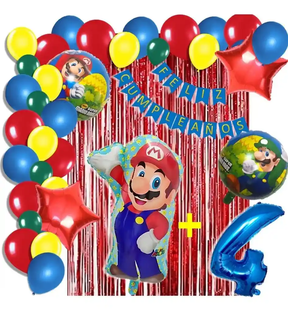 Arco Decoracion Globos Mario Bros Rojo Cortina Número # 4