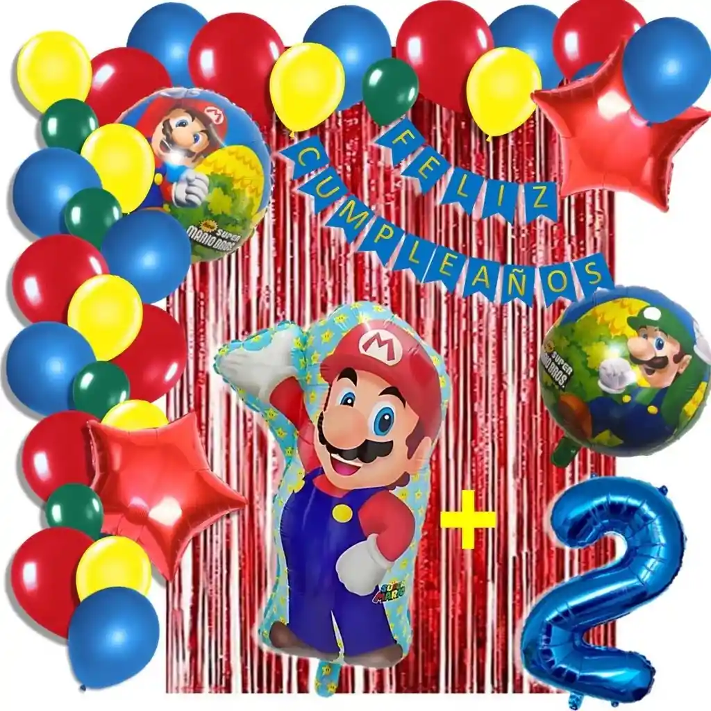 Arco Decoracion Globos Mario Bros Rojo Cortina Número # 2