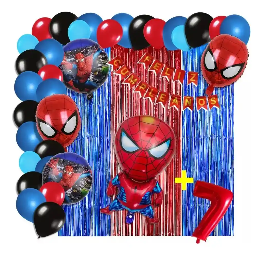 Arco Globos Decoración Spiderman Rojo Azul Cortina Número # 7