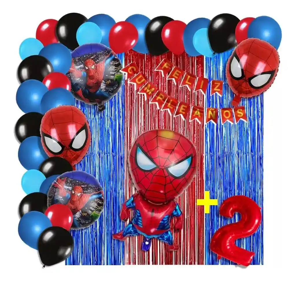 Arco Globos Decoración Spiderman Rojo Azul Cortina Número # 2