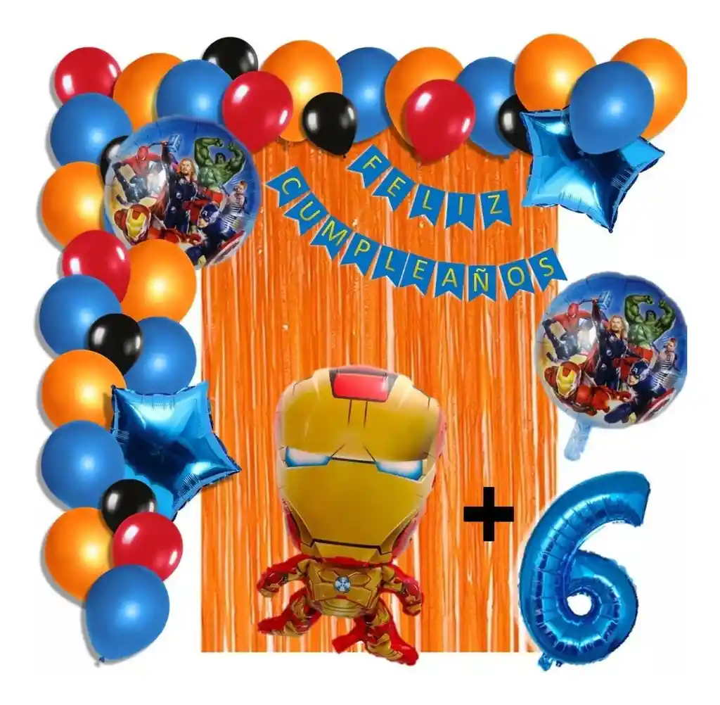 Arco Globos Fiesta Iron Man Naranja Azul Cortina Número # 6