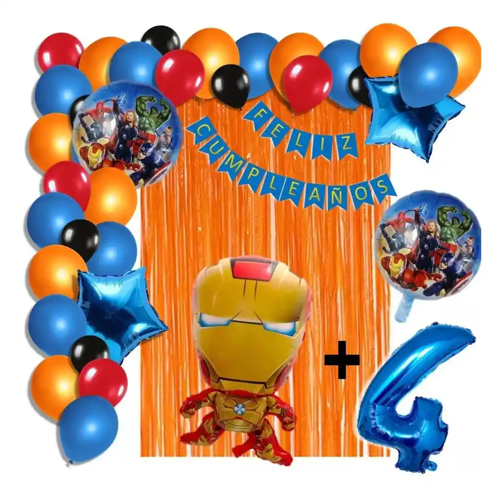 Arco Globos Fiesta Iron Man Naranja Azul Cortina Número # 4