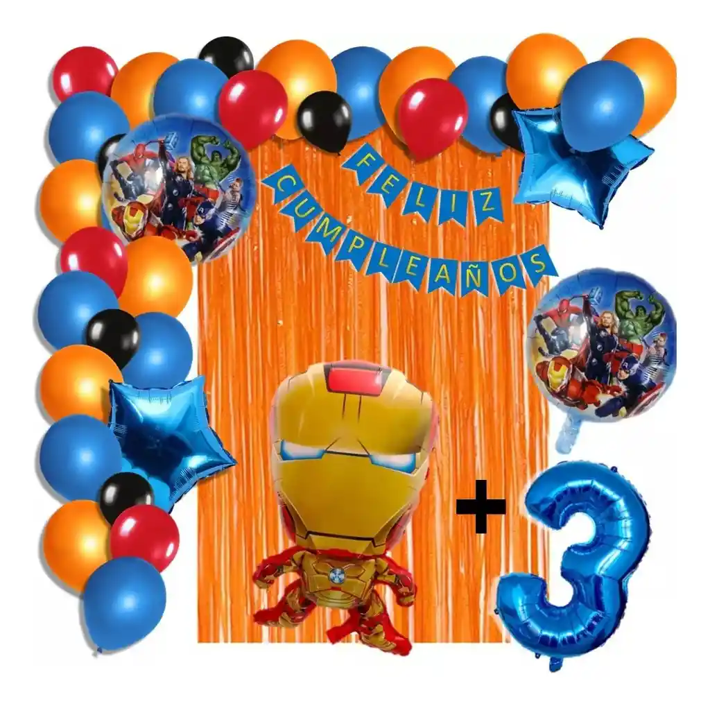 Arco Globos Fiesta Iron Man Naranja Azul Cortina Número # 3