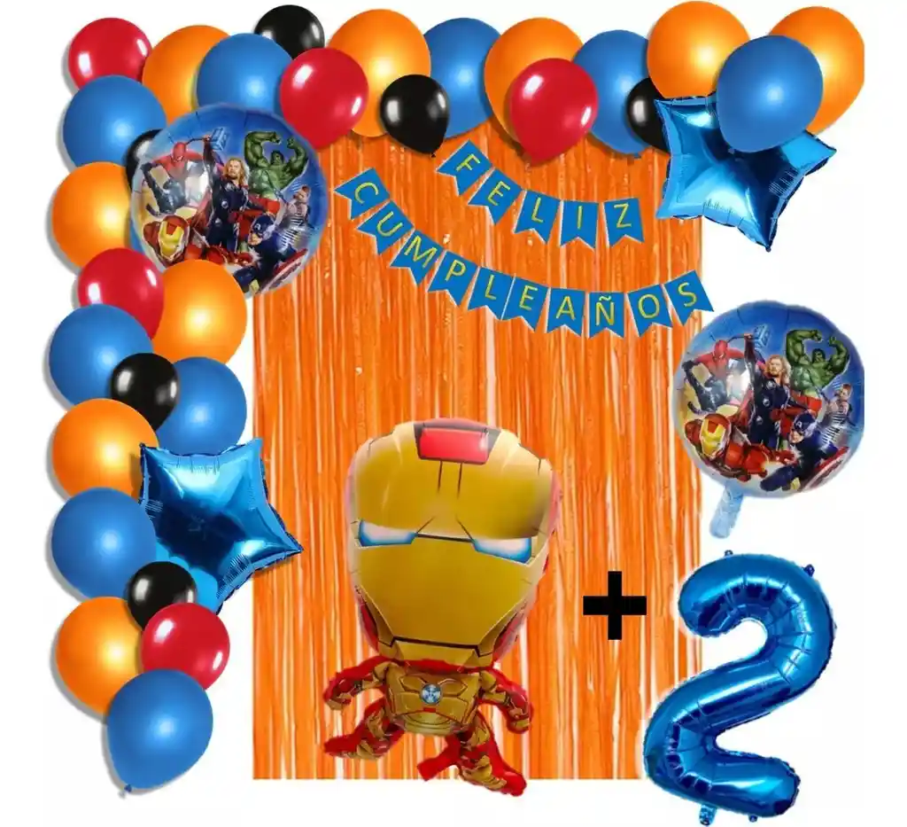 Arco Globos Fiesta Iron Man Naranja Azul Cortina Número # 2