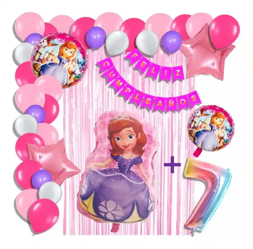 Arco Kit Globos Princesa Sofia Fucsia Rosado Cortina Número # 7