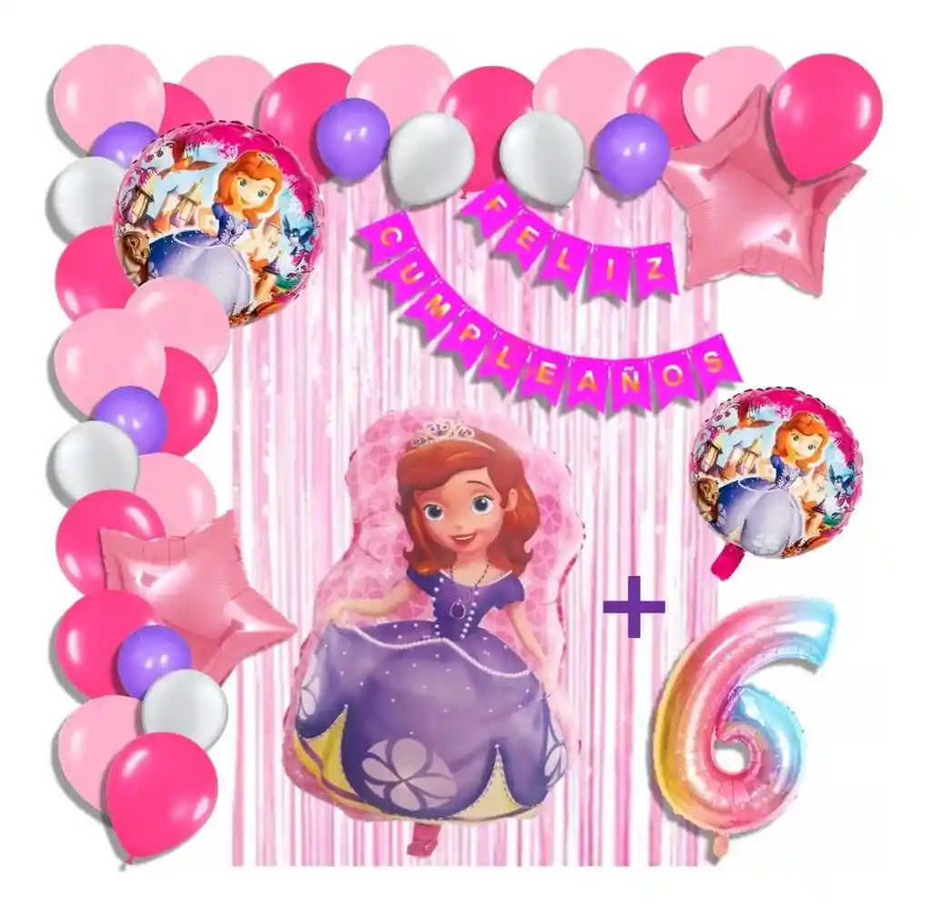 Arco Kit Globos Princesa Sofia Fucsia Rosado Cortina Número # 6