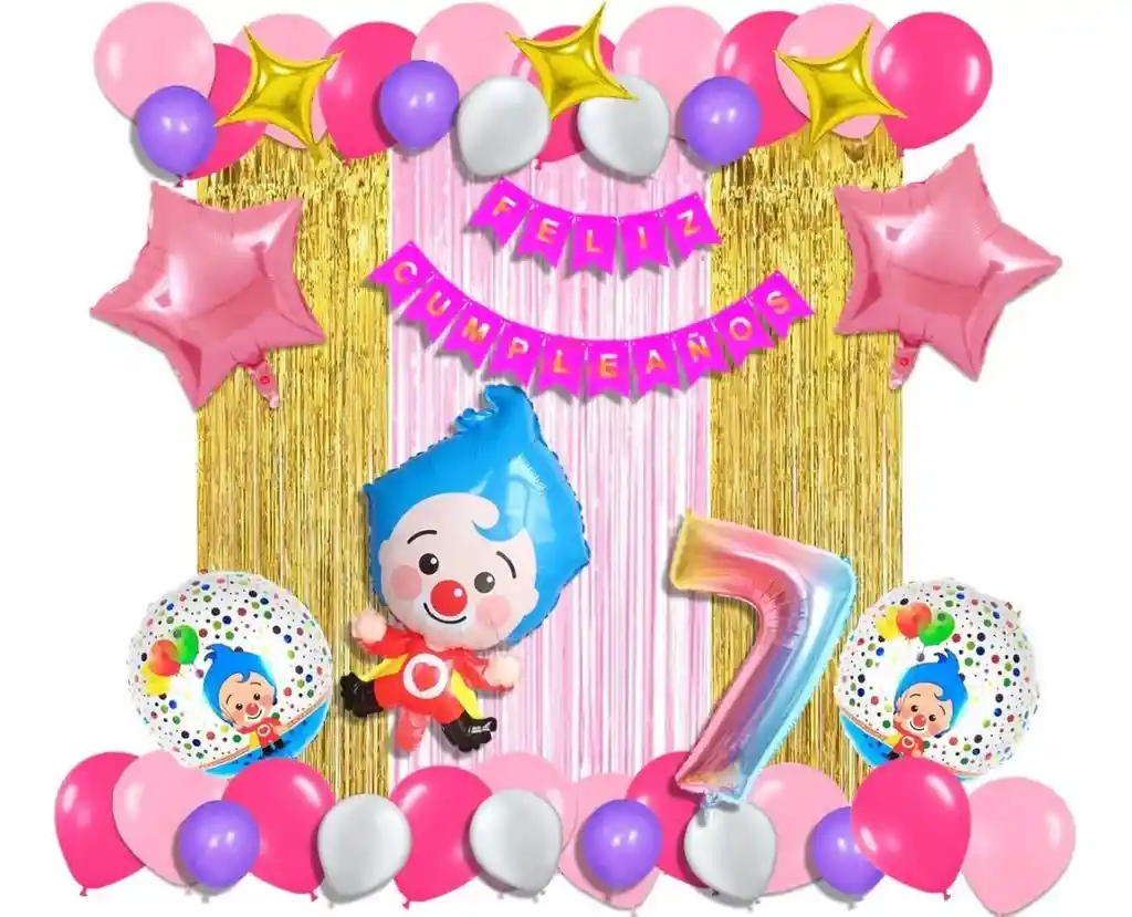 Arco Globos Decoracion Payaso Plim Fucsia Dorado Cortina # 7