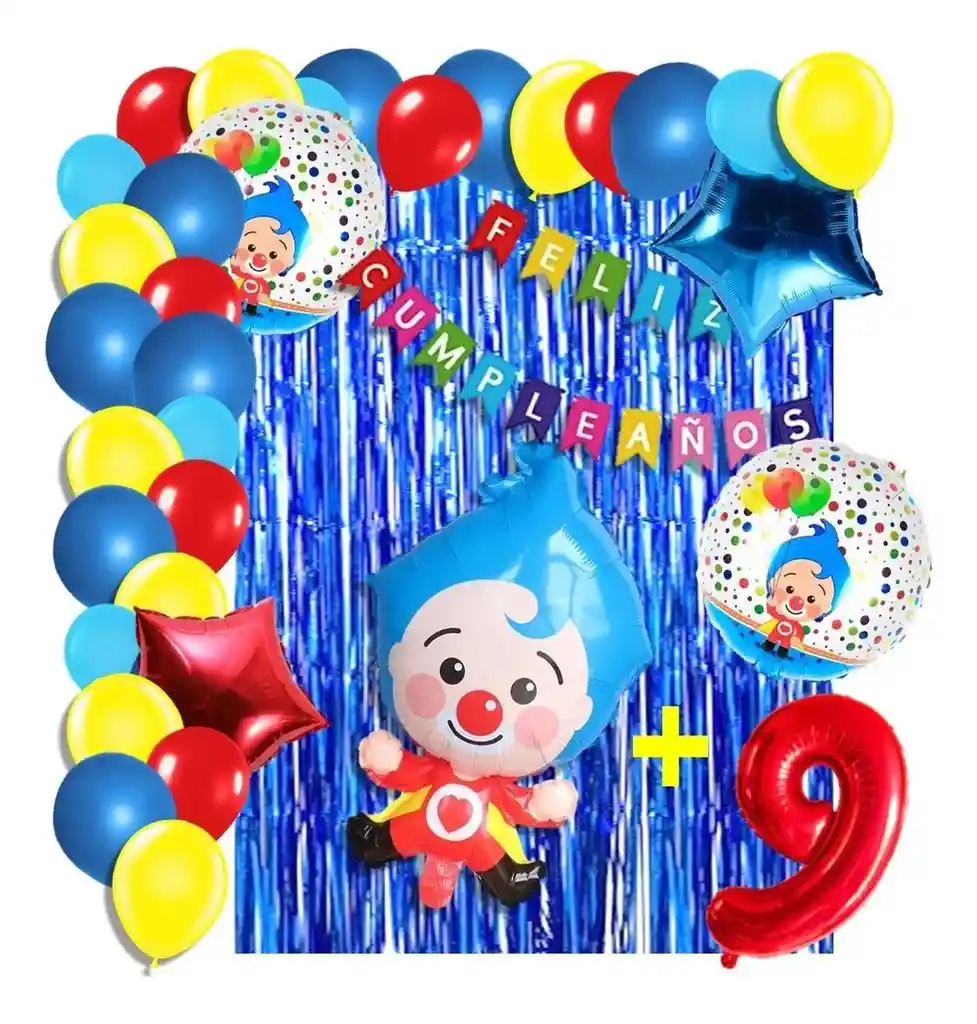 Arco Globos Decoracion Payaso Plim Circulo Azul Cortina # 9