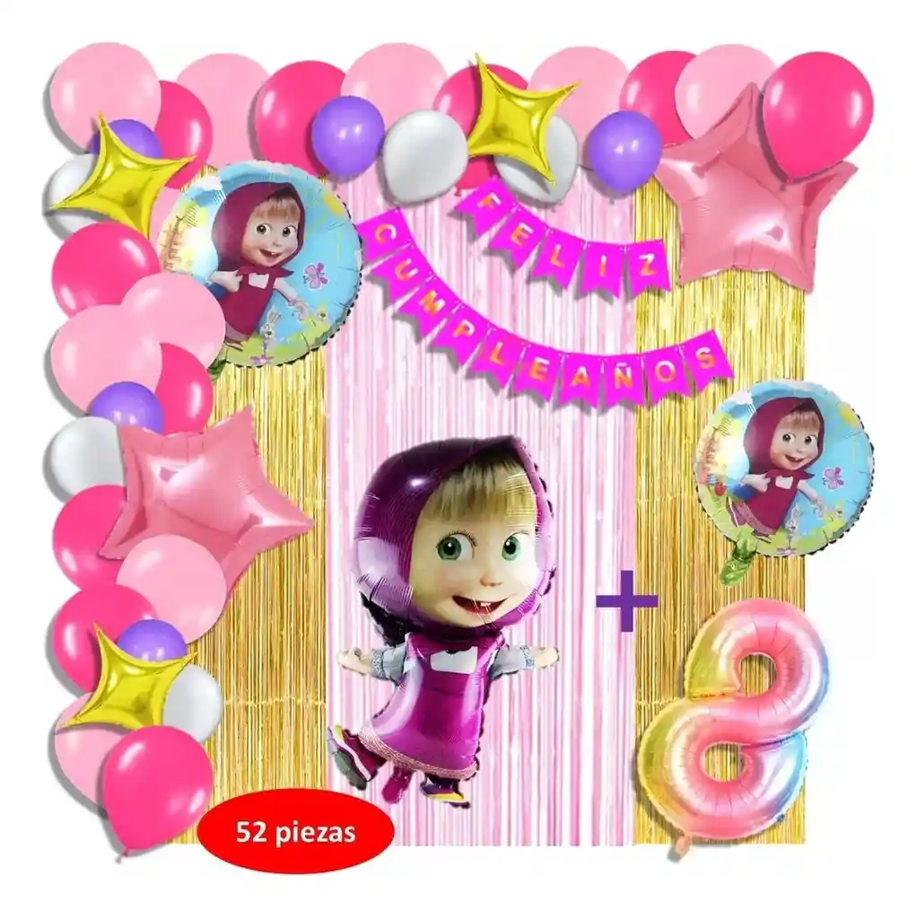 Arco Globos Decoracion Masha Cortina Numero Fucsia # 8