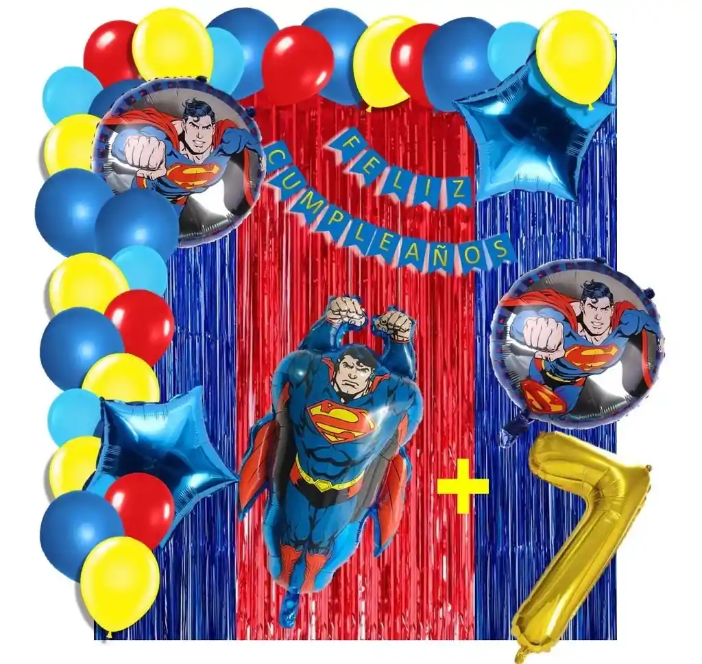 Arco Decoracion 105 Globos Superman Rojo Azul Cortina Número # 7